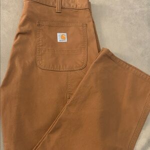 Carhartt Brown/Tan Work Pant with Logo Patch.